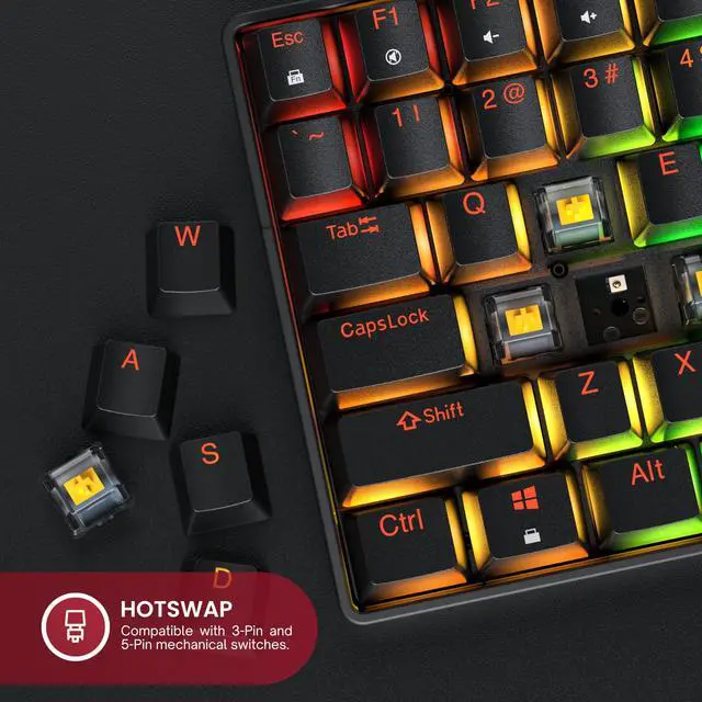 Alt view image 4 of 5 - HK GAMING GK75 75% v3 | Hotswap Mechanical Gaming Keyboard | 84 Keys Multi Color RGB LED Backlit for PC/Mac Gamer | US Layout (Black, Mechanical Red)