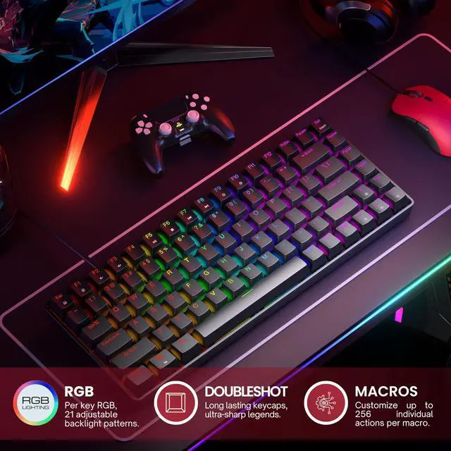 Alt view image 3 of 5 - HK GAMING GK75 75% v3 | Hotswap Mechanical Gaming Keyboard | 84 Keys Multi Color RGB LED Backlit for PC/Mac Gamer | US Layout (Black, Mechanical Red)