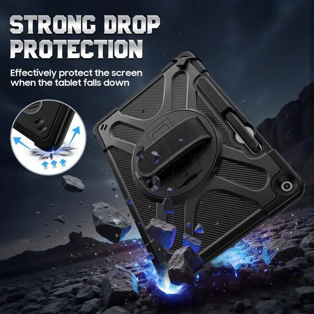 Alt view image 3 of 5 - Fintie Rugged Case for Microsoft Surface Pro 12 Inch 1st Edition (2025), 360° Rotating Kickstand Shockproof Cover with Hand Strap and Pen Holder, Compatible with Type Cover Keyboard (Black)