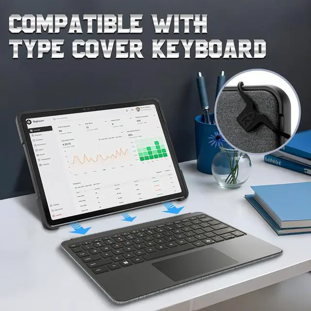 Alt view image 4 of 5 - Fintie Rugged Case for Microsoft Surface Pro 12 Inch 1st Edition (2025), 360° Rotating Kickstand Shockproof Cover with Hand Strap and Pen Holder, Compatible with Type Cover Keyboard (Black)