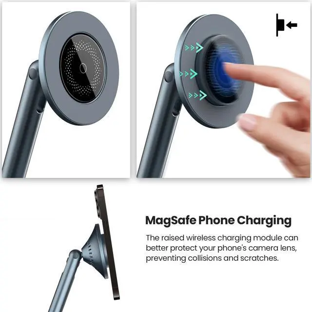 Alt view image 2 of 5 - Nillkin Magnetic iPad Stand for Desk, MagSafe Wireless iPhone Charger Stand, 360° Rotating Base, Adjustable Aluminum Tablet Holder for Work, Office, Home, Kitchen Use