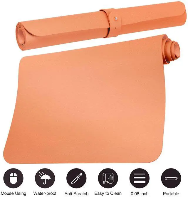 Alt view image 4 of 5 - Boutilon Leather Desk Pad Protector,Non-Slip Mouse Pad,Laptop Desk Pad,Office Mouse Mat,Waterproof Leather Desk Blotter,Desk Writing Pad for Office and Home (XXL-Orange Pink,47.2"x 17")
