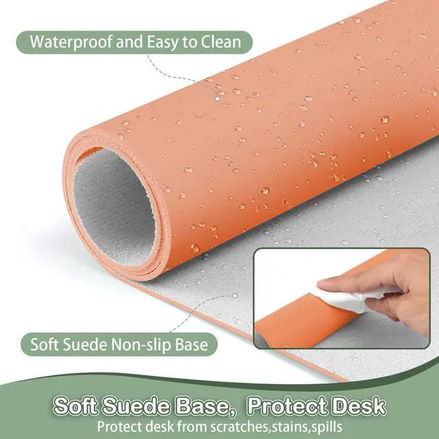 Alt view image 5 of 5 - Boutilon Leather Desk Pad Protector,Non-Slip Mouse Pad,Laptop Desk Pad,Office Mouse Mat,Waterproof Leather Desk Blotter,Desk Writing Pad for Office and Home (XXL-Orange Pink,47.2"x 17")