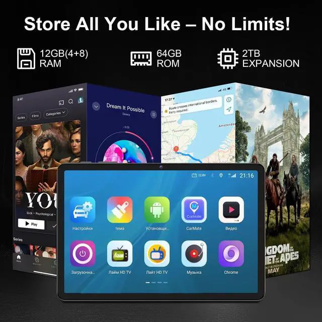 Alt view image 4 of 5 - COLORROOM Android 15 Tablet,10.1 inch Tablets,12GB+64GB+1TB Expand,Octa-core CPU,1280x800 Resolution,6000mAh Battery,18W Fast Charging,WiFi5,BT5.0,Dual Speakers,2MP+8MP,GPS,Widevine L1