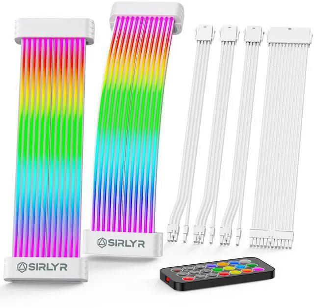 Main image of Sirlyr RGB PSU Cable Extensions Set with Lighting Panels, 24-Pin Motherboard & 3×8-Pin GPU Extensions - 120 LEDs, 6 Light Strips, ARGB Remote Control, Modular Design