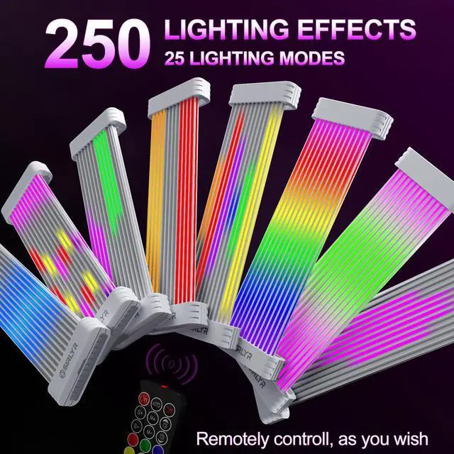 Alt view image 3 of 5 - Sirlyr RGB PSU Cable Extensions Set with Lighting Panels, 24-Pin Motherboard & 3×8-Pin GPU Extensions - 120 LEDs, 6 Light Strips, ARGB Remote Control, Modular Design