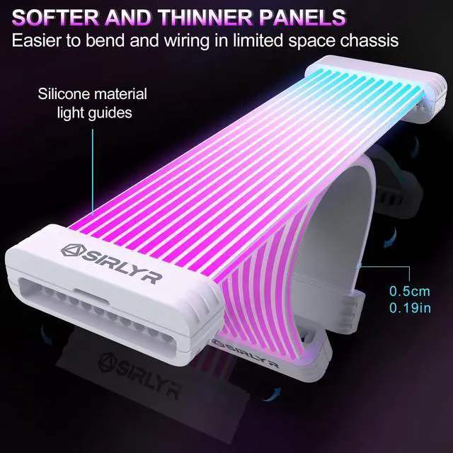 Alt view image 4 of 5 - Sirlyr RGB PSU Cable Extensions Set with Lighting Panels, 24-Pin Motherboard & 3×8-Pin GPU Extensions - 120 LEDs, 6 Light Strips, ARGB Remote Control, Modular Design