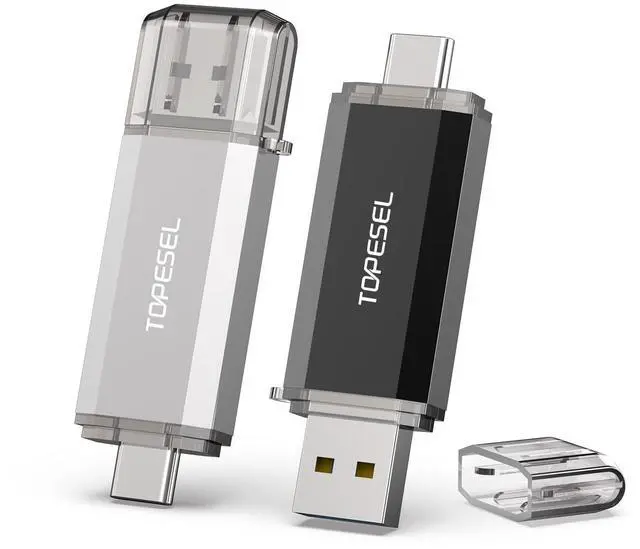 Main image of TOPESEL Type C 2 Pack 128GB USB C Flash Drive Dual 2-in-1 Thumb Drive USB 3.0/3.1 Gen1 Drive 128GB USB-C Memory Stick with LED Indicator for Easy Data Sharing Between PC and Smartphones