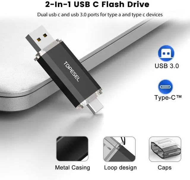 Alt view image 2 of 5 - TOPESEL Type C 2 Pack 128GB USB C Flash Drive Dual 2-in-1 Thumb Drive USB 3.0/3.1 Gen1 Drive 128GB USB-C Memory Stick with LED Indicator for Easy Data Sharing Between PC and Smartphones