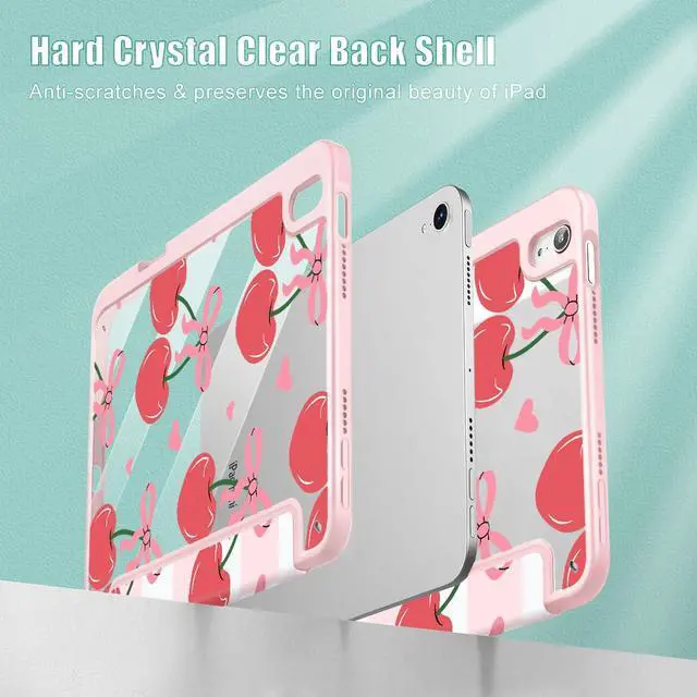 Alt view image 4 of 5 - Mektron Printed Case for iPad mini 7 (A17 Pro) 2024/ Mini 6 2021, iPad mini 7th/6th Generation Case, Buit in Pencil Holder with Clear Back Shell + Trifold Stand, Cherries Bows C353