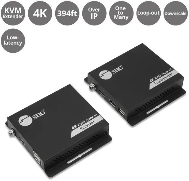 Alt view image 2 of 5 - SIIG HDMI 4K30Hz KVM Over IP Extender - 394ft - Over IP KVM Extender - One to Many - HDMI Loop-Out - Downscaler - Low-Latency (CE-H27R11-S1)