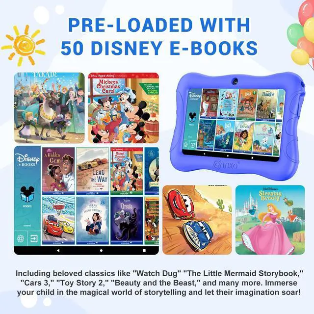 Alt view image 2 of 5 - Contixo 7" Kids Tablet  V9A 32GB Android Tablet for Ages 37, Parental Controls, Pre-Loaded Exclusive 50 Disney Storybooks, WiFi, Kid-Proof Case with Kickstand, Back to School Gift, Darkblue