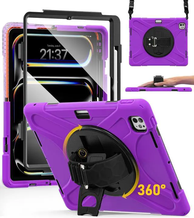 Main image of BRAECN for iPad Pro 13 inch Case M5 2025 & M4 2024 Heavy Duty Shockproof Protective with Pencil Holder Screen Protector 360°Rotating Stand Handle & Shoulder Strap Full Body Cover Kids Friendly