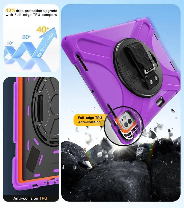 Alt view image 3 of 5 - BRAECN for iPad Pro 13 inch Case M5 2025 & M4 2024 Heavy Duty Shockproof Protective with Pencil Holder Screen Protector 360°Rotating Stand Handle & Shoulder Strap Full Body Cover Kids Friendly