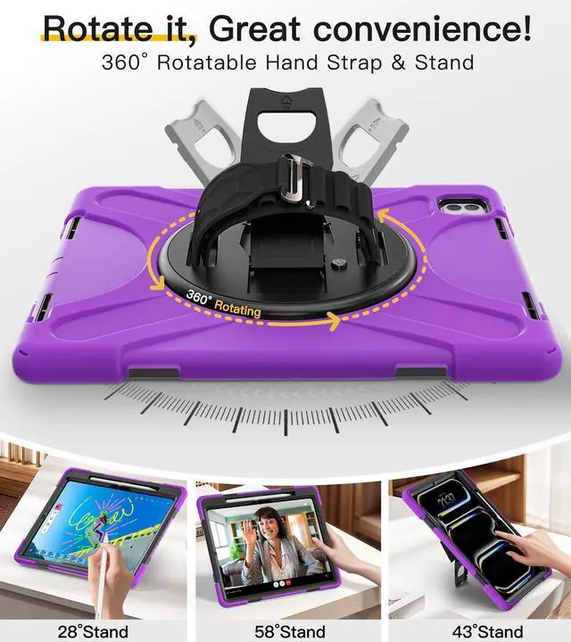 Alt view image 4 of 5 - BRAECN for iPad Pro 13 inch Case M5 2025 & M4 2024 Heavy Duty Shockproof Protective with Pencil Holder Screen Protector 360°Rotating Stand Handle & Shoulder Strap Full Body Cover Kids Friendly