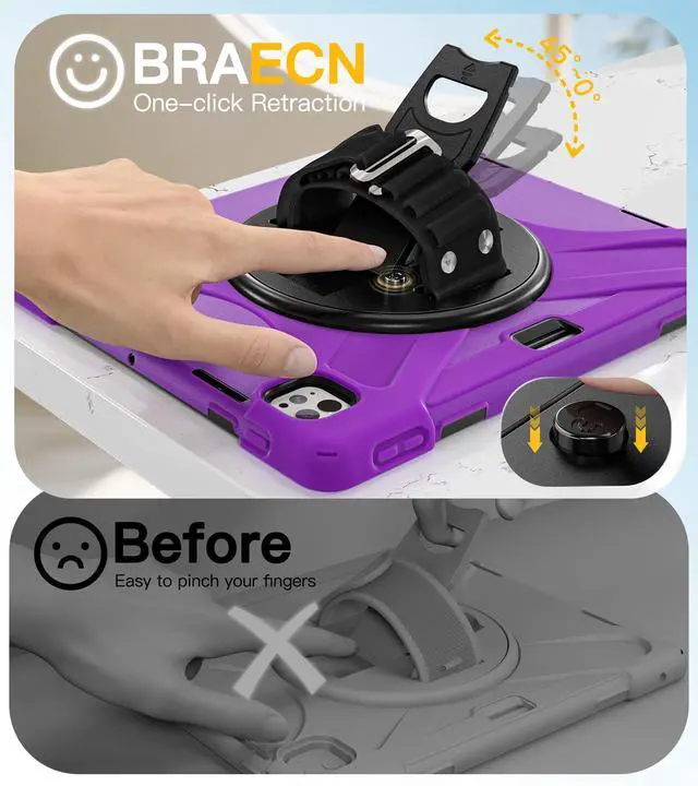 Alt view image 5 of 5 - BRAECN for iPad Pro 13 inch Case M5 2025 & M4 2024 Heavy Duty Shockproof Protective with Pencil Holder Screen Protector 360°Rotating Stand Handle & Shoulder Strap Full Body Cover Kids Friendly