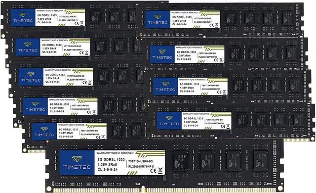 Main image of Timetec 80GB KIT(10x8GB) DDR3 / DDR3L 1333MHz PC3-10600 Non-ECC Unbuffered 1.5V / 1.35V CL9 2Rx8 Dual Rank 240 Pin UDIMM PC Desktop Computer Memory RAM Module Upgrade (80GB KIT(10x8GB))