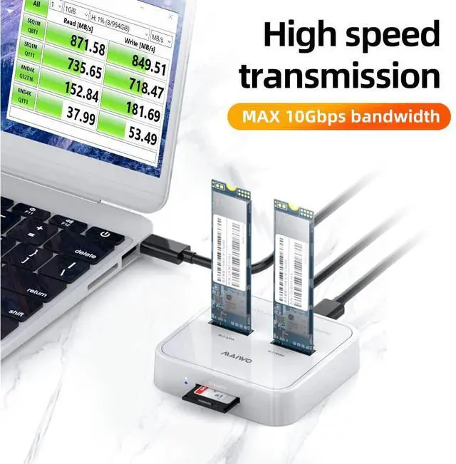 Alt view image 4 of 5 - MAIWO K3016SD NVMe SATA SD 3 Bay SSD Docking Station, 10Gbps M.2 SSD Reader Adapter Enclosure, Compatible SD Express/M.2 NVMe SATA SSD. (Not Support Clone)