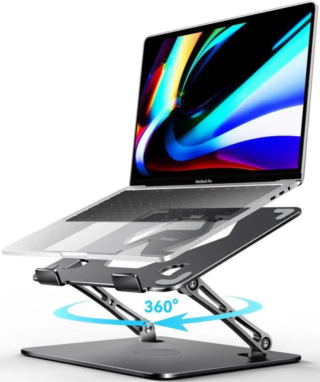 Main image of ivoler Adjustable Laptop Stand with 360° Rotating Base, Ergonomic Laptop Stand for Desk, Foldable & Portable Laptop Riser, Suitable for Collaborative Work, Fit MacBook Laptops up to 16 inches[Black]