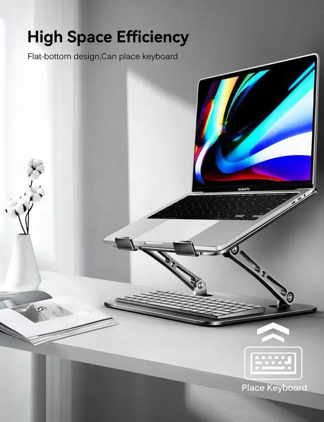 Alt view image 5 of 5 - ivoler Adjustable Laptop Stand with 360° Rotating Base, Ergonomic Laptop Stand for Desk, Foldable & Portable Laptop Riser, Suitable for Collaborative Work, Fit MacBook Laptops up to 16 inches[Black]