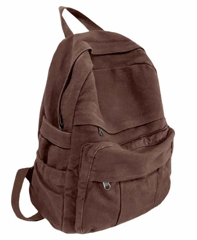 Main image of GAMLFL Coffee Brown Canvas Backpack for Women & Men Retro Aesthetic Rucksack Basic Backpack for High School/College Students Travel Laptop Bag