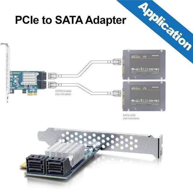 Alt view image 4 of 5 - 10Gtek 4-Port SATA 3.0 PCIe Expansion Card, 6Gbps Adapter with 4 Cables & Low Profile Bracket, PCIe x1 Slot for HDD/SSD Storage Upgrade