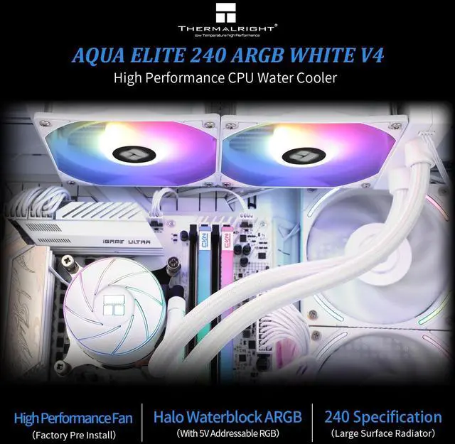 Alt view image 2 of 5 - Thermalright Aqua Elite 240 White ARGB V4 CPU Water Cooling,White Aio CPU Cooler, 240 Cooling Row Size,Double PWM Fans with S-FDB Bearings,for AMD/AM4/AM5,Intel LGA1851/1150/1151/1200/2011/ 1700