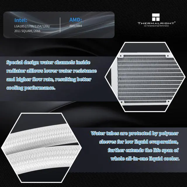 Alt view image 3 of 5 - Thermalright Aqua Elite 240 White ARGB V4 CPU Water Cooling,White Aio CPU Cooler, 240 Cooling Row Size,Double PWM Fans with S-FDB Bearings,for AMD/AM4/AM5,Intel LGA1851/1150/1151/1200/2011/ 1700