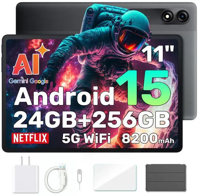 Main image of Blackview Android 15 Tablet with Gemini Ai, Android Tablet 11 inch with 24GB+256GB/2TB TF, 5G WiFi Tablets, Octa Core CPU, 8200mAh, 2K Incell Screen, 13MP+8MP Camaras/Face ID, Gray