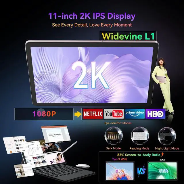 Alt view image 2 of 5 - Blackview Android 15 Tablet with Gemini Ai, Android Tablet 11 inch with 24GB+256GB/2TB TF, 5G WiFi Tablets, Octa Core CPU, 8200mAh, 2K Incell Screen, 13MP+8MP Camaras/Face ID, Gray