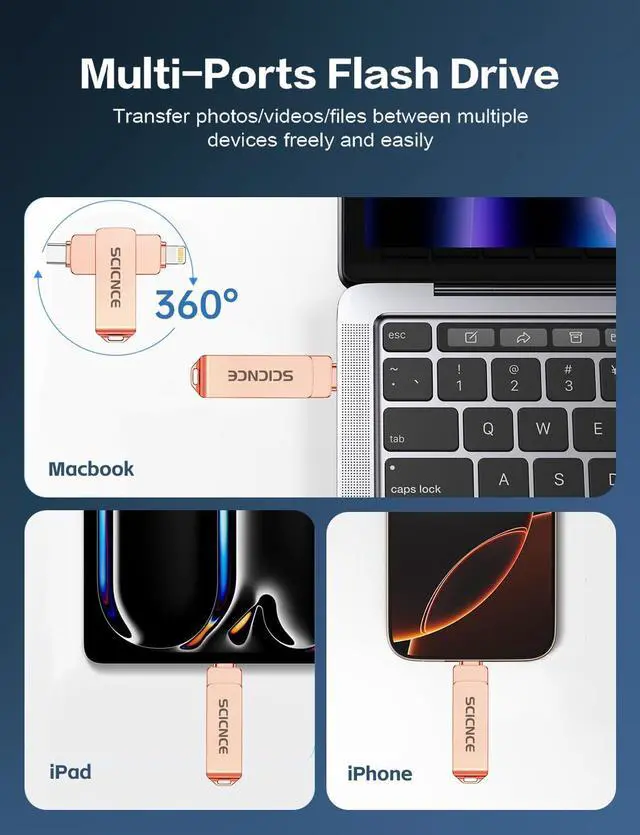 Alt view image 2 of 5 - SCICNCE 512GB Flash Drive Intended for iPhone, USB Memory Stick Storage Backup for Photos Videos, Plug and Play No APP Required, Compatible with iPhone iPad Android and Computers (Rose Gold)