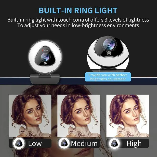 Alt view image 2 of 5 - Streaming Webcam with Ring Light - 1080P Autofocus Computer Camera with Microphone Adjustable Brightness Digital Zoom Webcams for Xbox Twitch Gaming USB PC Web Camera for PC Laptop Desktop