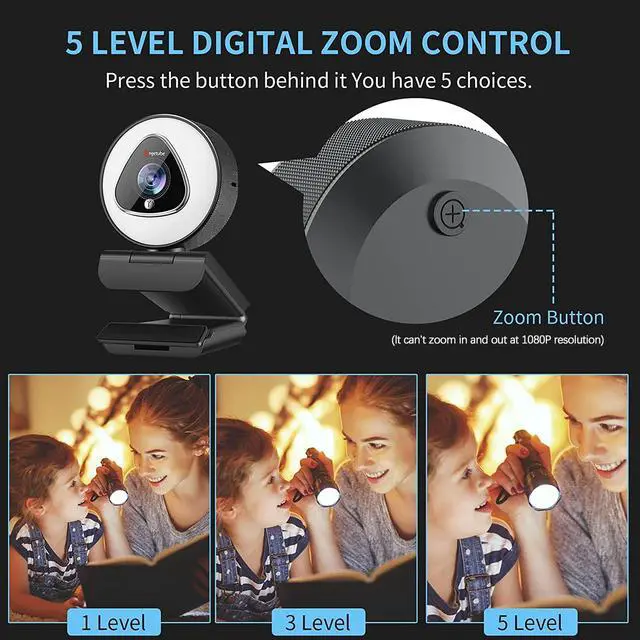 Alt view image 3 of 5 - Streaming Webcam with Ring Light - 1080P Autofocus Computer Camera with Microphone Adjustable Brightness Digital Zoom Webcams for Xbox Twitch Gaming USB PC Web Camera for PC Laptop Desktop