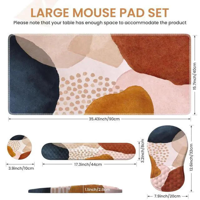 Alt view image 2 of 5 - Anyshock Large Desk Matt for Desktop, Boho Desk Mat Set, Carpal Tunnel Keyboard and Mouse Pad, Desk Mat for Keyboard and Mouse, XL Computer Mouse Pad for Desktop Laptop, Color Block Orange