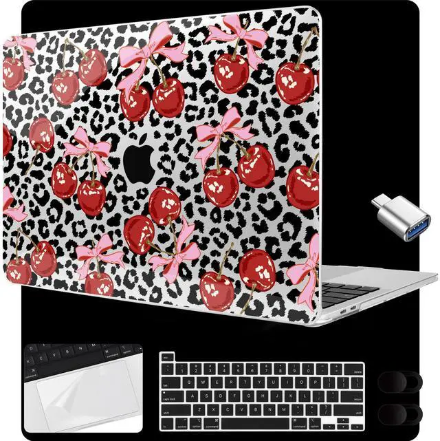 Main image of MEEgoodo for MacBook Pro 13 inch Case 2022 2021 2020 A2338 M2/M1 A2251 A2289 with Touch ID,Clear Laptop Hard Shell Cases with Keyboard Webcam Cover & Trackpad Film & Type C Adapter, Leopard & Cherry