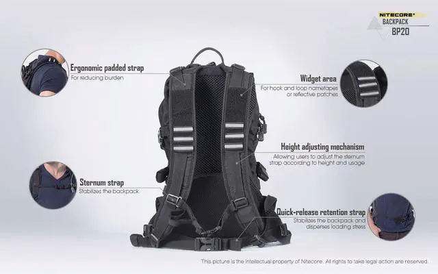 Alt view image 4 of 5 - Nitecore BP20 20 Liter Size 1000D Nylon Fabric Multi-Purpose Backpack Tactical Side Tools Bag Laptop Computer Backpack with EdisonBright Battery Carry case
