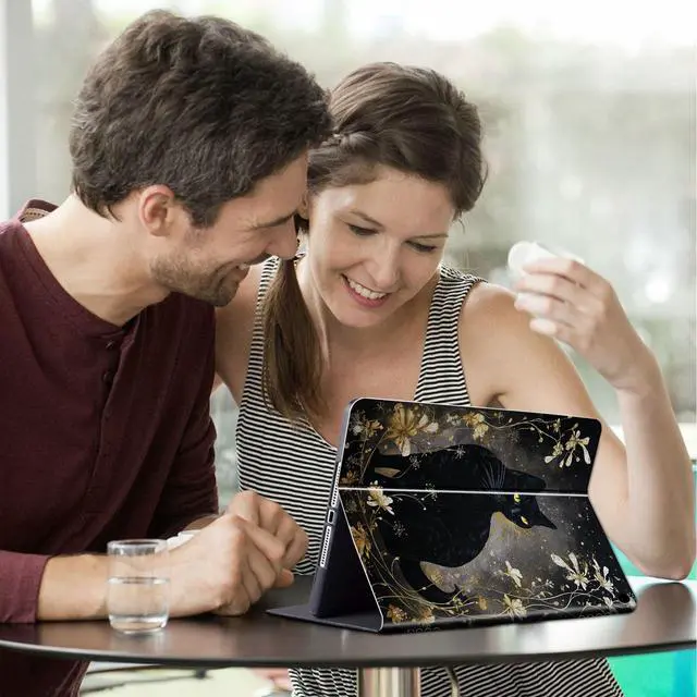 Alt view image 3 of 5 - FUYOCWE for Fire HD 10 Tablet Case (13th Generation,2023 Release,10.1"), PU Leather Multi-Angle Folding Stand Smart Flip Cover for Amazon Kindle Fire HD 10 13th Gen-Black Cat with Gold Floral