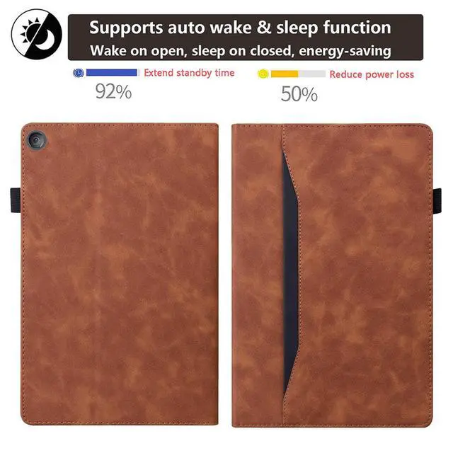 Alt view image 5 of 5 - UUcovers Fire HD 10 Case 9th/7th/5th Generation (2019/2017/2015) 10.1",Folio Stand Wallet with Pencil Holder Elastic Band Business Document Pocket [Auto Sleep/Wake] PU Leather Shockproof Cover, Brown