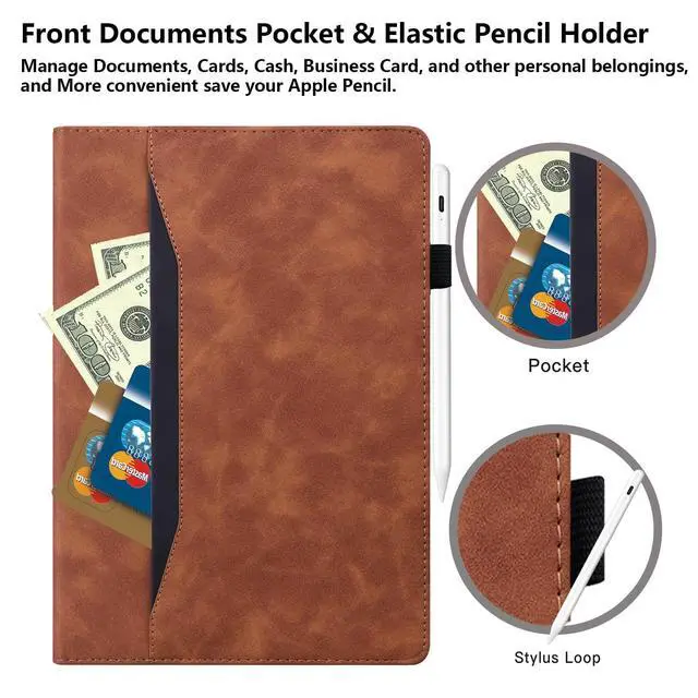 Alt view image 3 of 5 - UUcovers Fire HD 10 Case 9th/7th/5th Generation (2019/2017/2015) 10.1",Folio Stand Wallet with Pencil Holder Elastic Band Business Document Pocket [Auto Sleep/Wake] PU Leather Shockproof Cover, Brown