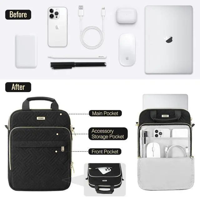 Alt view image 3 of 5 - MoKo 13-14 in Puffer Laptop Sleeve Bag for 13-inch New Mac Air/Pro, 14-inch MacBook Pro M4/M3/M2/M1, 13.8 Surface, Puffy Laptop Carrying Case with Handle & Shoulder Strap, Black