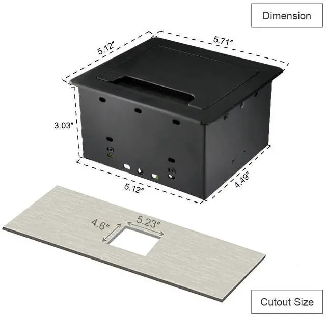 Alt view image 4 of 5 - Tabletop Brush Cable Cubby Connectivity Box with 2 AC Power + 1 USB-A Charger + 1 USB-C Charger + 4 Cable Holes with 5.58ft Power Cord for Conference Office(Black)