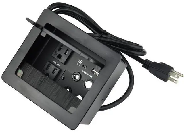 Alt view image 2 of 5 - Tabletop Brush Cable Cubby Connectivity Box with 2 AC Power + 1 USB-A Charger + 1 USB-C Charger + 4 Cable Holes with 5.58ft Power Cord for Conference Office(Black)