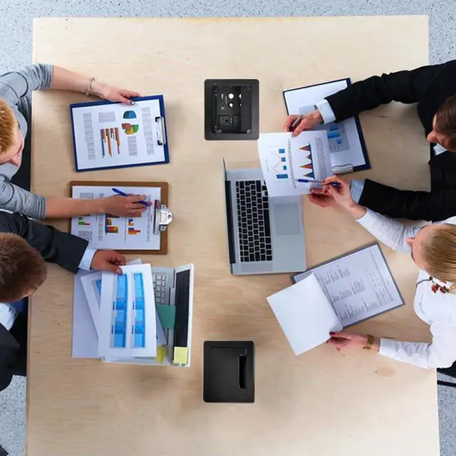 Alt view image 5 of 5 - Tabletop Brush Cable Cubby Connectivity Box with 2 AC Power + 1 USB-A Charger + 1 USB-C Charger + 4 Cable Holes with 5.58ft Power Cord for Conference Office(Black)