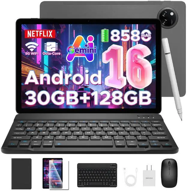 Main image of DOOGEE Tab A9 Pro+(2025) Android 16 Tablet with Keyboard,11 inch Tablet with Gemini AI,30GB+128GB/TF 2TB Octa-Core Gaming Tablets,90Hz Display,8580mAh,Netflix 1080P,BT 5.0+5G WiFi,13MP+5MP,Face ID