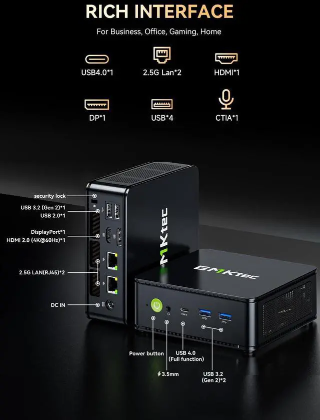 Alt view image 5 of 5 - GMKtec M6 Ultra Gaming Mini PC Ryzen 7640HS (Upgraded 6600H/ 6800H), 32GB RAM DDR5 512GB SSD Dual NIC LAN 2.5GbE Desktop Computers Office Home, Triple 4K Display, WiFi 6, USB4, BT 5.2, DP, HDMI 2.0