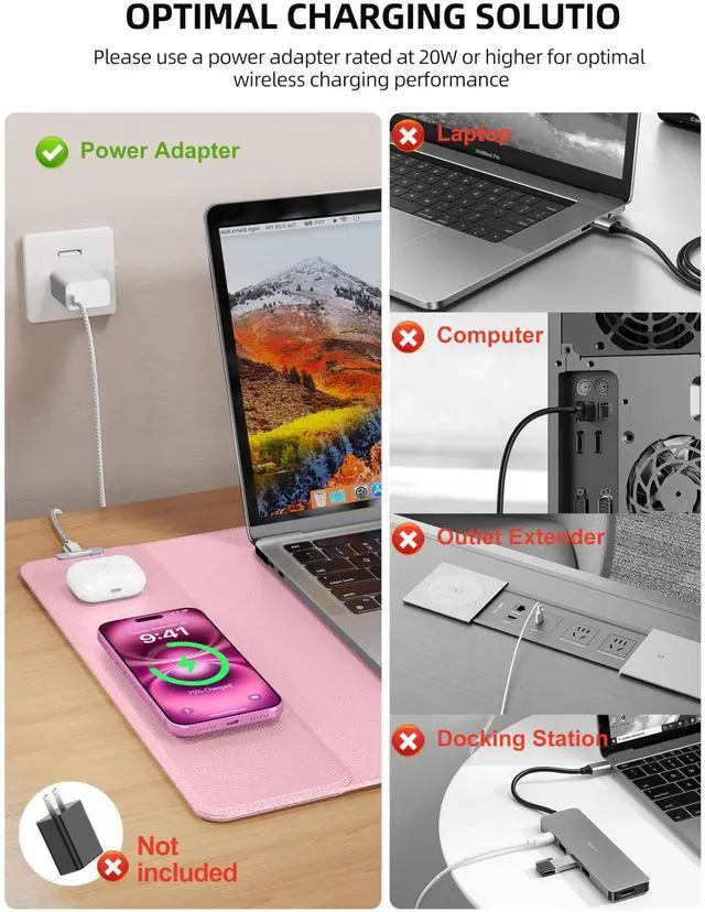 Alt view image 3 of 5 - TopMade Mouse Pad with 15W Wireless Charging, XXL Large Leather Desk Mat, Waterproof Gaming Mousepad Home Office Desk Pad Protector, Computer Keyboard Pad, Mouse Mat for for MacBook, PC, Laptop, Pink