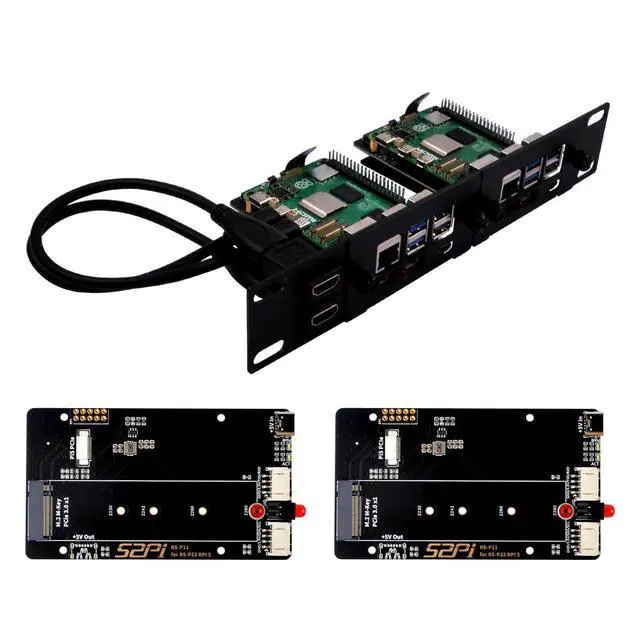 Alt view image 4 of 5 - GeeekPi 10 Inch 1U Rack Mount for Raspberry Pi 5, with 2PCS PCIe to M.2 NVMe SSD Adapters, Supports up to 2 Pi 5 Boards, Compatible with DeskPi RackMate T0/T1/T2 Server Cabinet