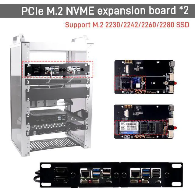 Alt view image 5 of 5 - GeeekPi 10 Inch 1U Rack Mount for Raspberry Pi 5, with 2PCS PCIe to M.2 NVMe SSD Adapters, Supports up to 2 Pi 5 Boards, Compatible with DeskPi RackMate T0/T1/T2 Server Cabinet