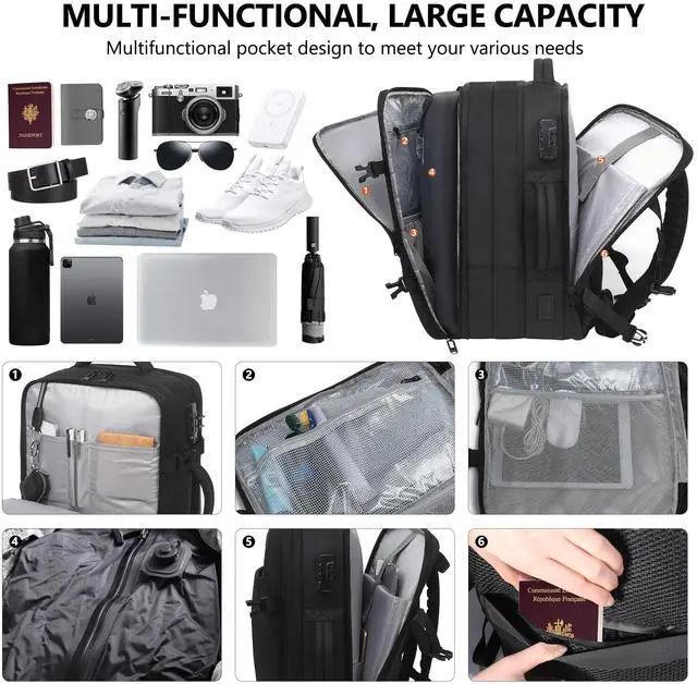 Alt view image 2 of 5 - EASY SPEED Vacuum Backpack Travel,80L Exapandable Air Compression System,Water Resistant & TSA Anti Theft,Strong Sealing,Available for boarding, Ideal for Travel/Laptop, Black(Vacuum Pump Included)