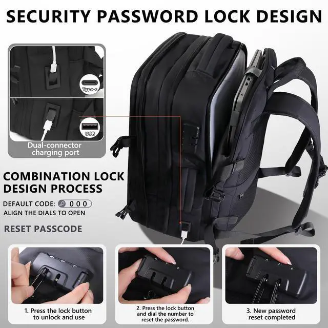 Alt view image 5 of 5 - EASY SPEED Vacuum Backpack Travel,80L Exapandable Air Compression System,Water Resistant & TSA Anti Theft,Strong Sealing,Available for boarding, Ideal for Travel/Laptop, Black(Vacuum Pump Included)